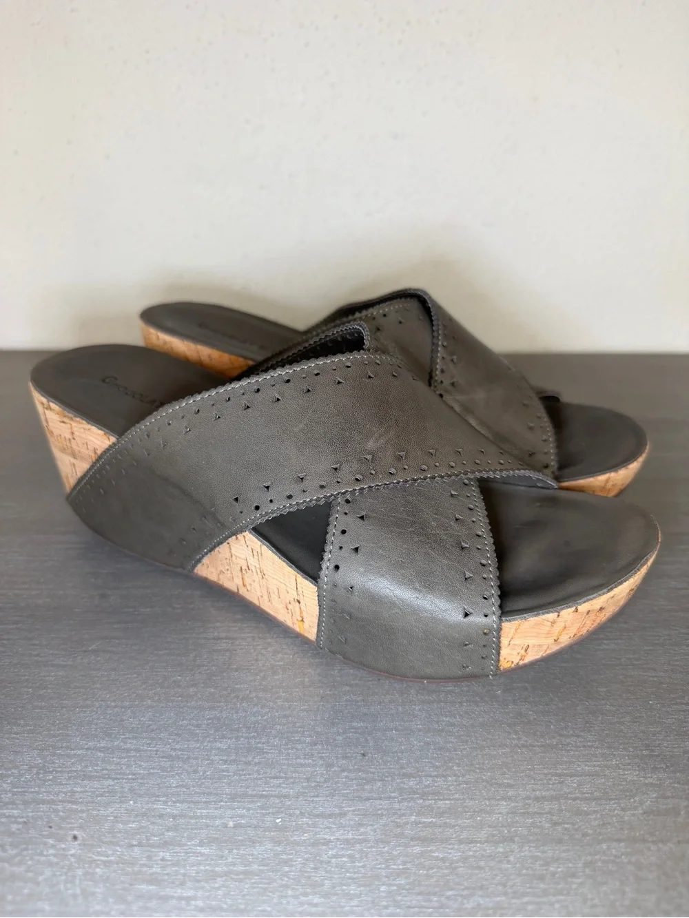 Women’s Chocolat Blu Mysti Leather Cork Wedge Slide Sandals Size 9 Comfort